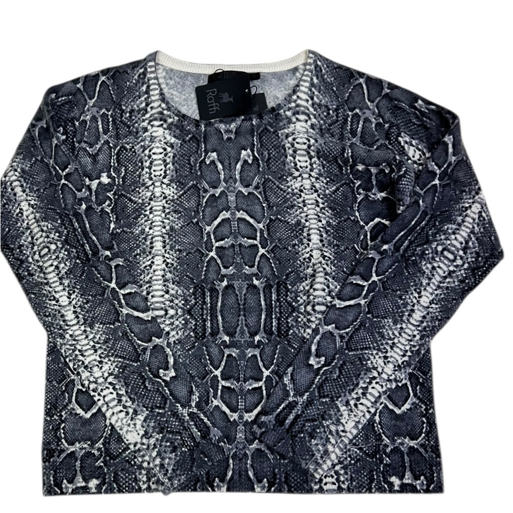 RAFFI 100% Cashmere Snake Print Crew Neck Sweater Small NWT $395 Quiet Luxury